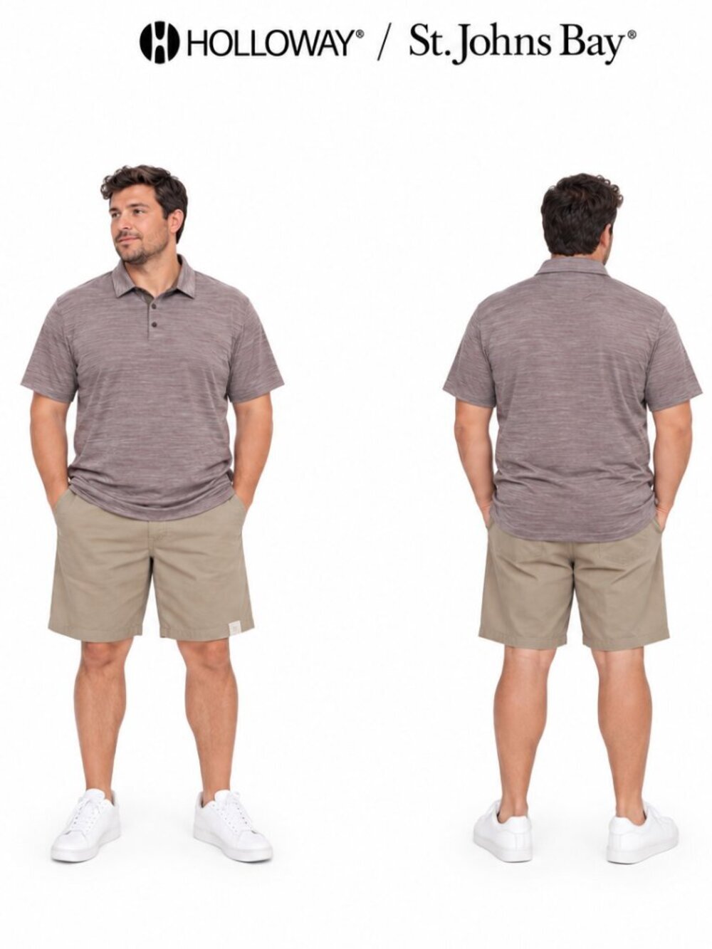 Holloway Coolcore Polo & St Johns Bay Shorts Set Mens XL / 18 Burgundy Khaki NEW